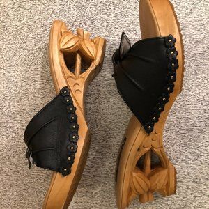 1940s Crafts Hawaii Carved Wooden Souvenir Tiki Mules, Lucky Lou, VLV, SZ11, EUC